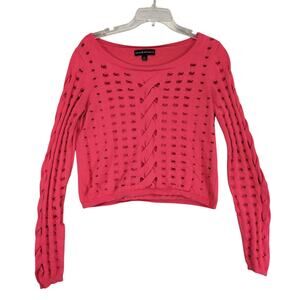 Rock & Republic Women's M Cropped Sweater, Pink Cut-Out Holes, Long Sleeve, Punk